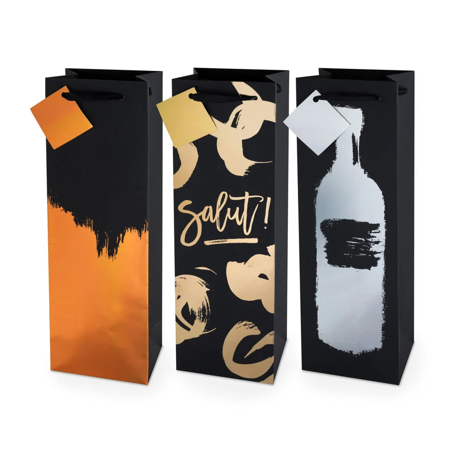 Bag, Assorted Metallic Brushstroke Wine Bag