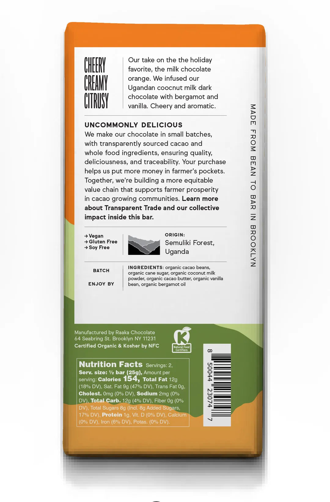Raaka Winter Citrus 53% Cacao Dark Chocolate Bar