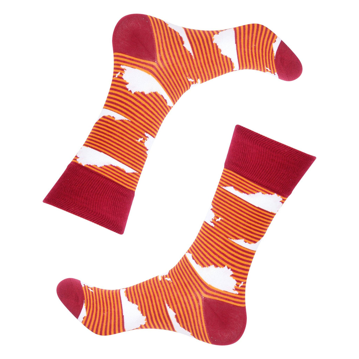 Barrel Down South Maroon/Orange Stripe Virginia Shape Socks