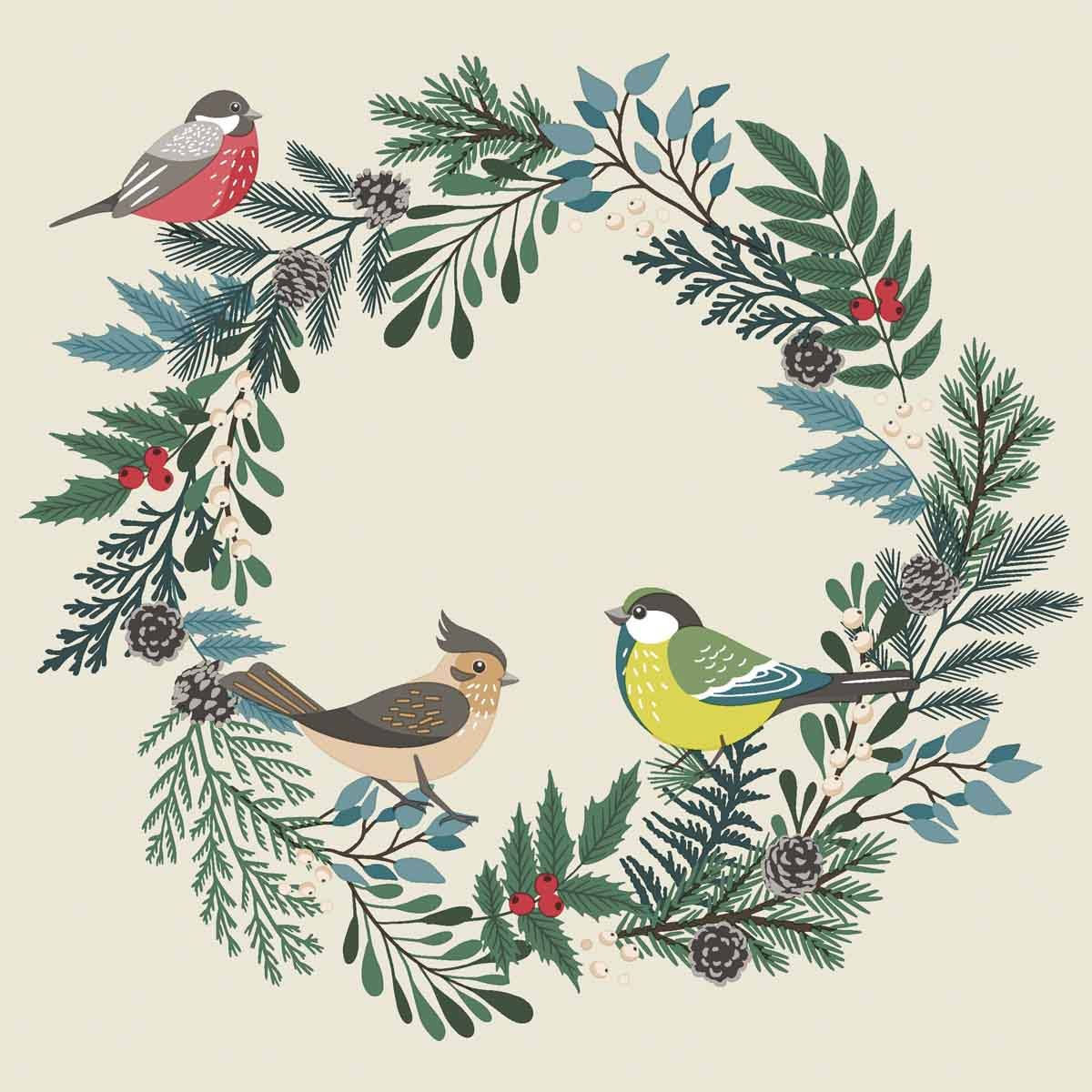 Paper Cocktail Napkins 20 Ct Holiday Birds Christmas