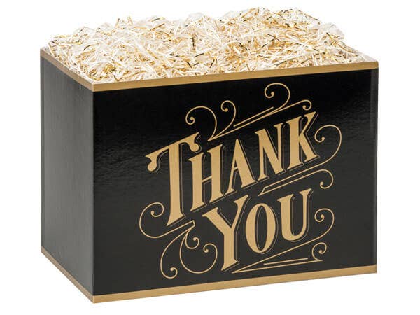 Gift Basket Boxes: Black & Gold Thank You / Large 10.25x6x7.5"