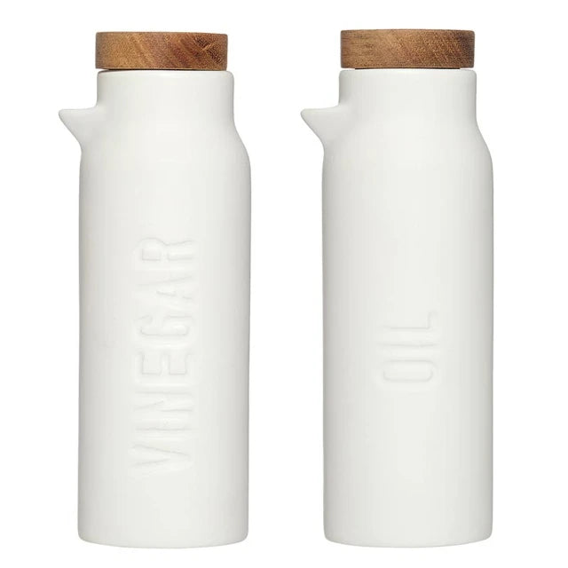 SBDS Matte White Ceramic Bottles - Oil & Vinegar Set of 2