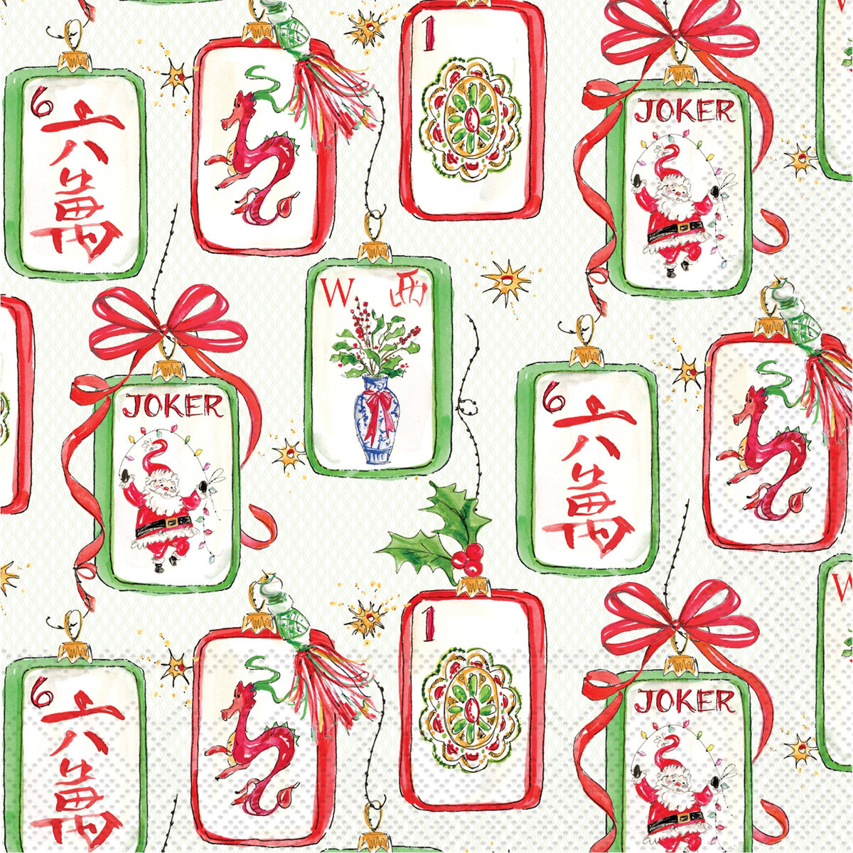 Mahjong and Santa Paper Cocktail Napkin 20 Ct Rosanne Beck
