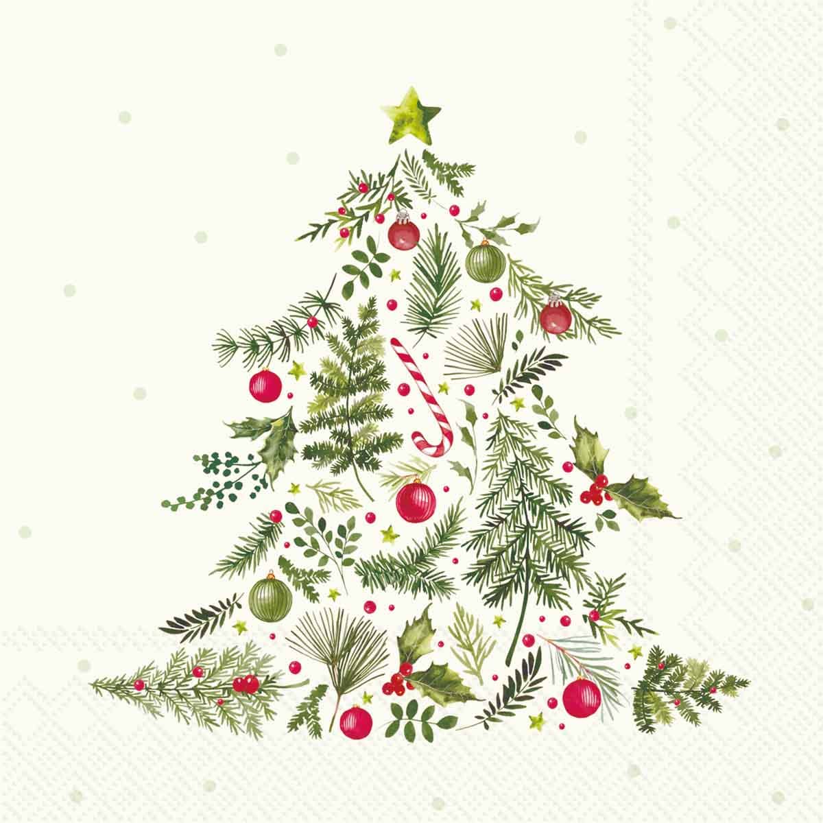 Paper Cocktail Napkins 20 Ct Christmas Branches Tree Lt. Grn
