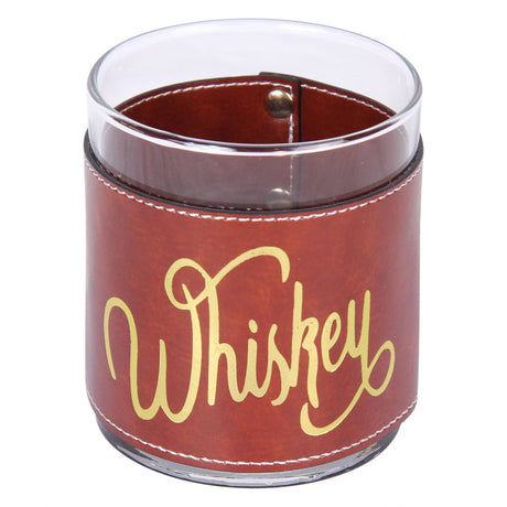 Barrel Down South Whiskey Word- Gold Faux Leather Rocks Glass